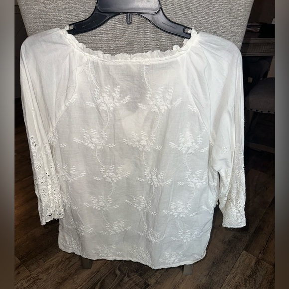Kindred White Embroidered Eyelet Blouse Half Sleeves Large Petite - Picture 2 of 7